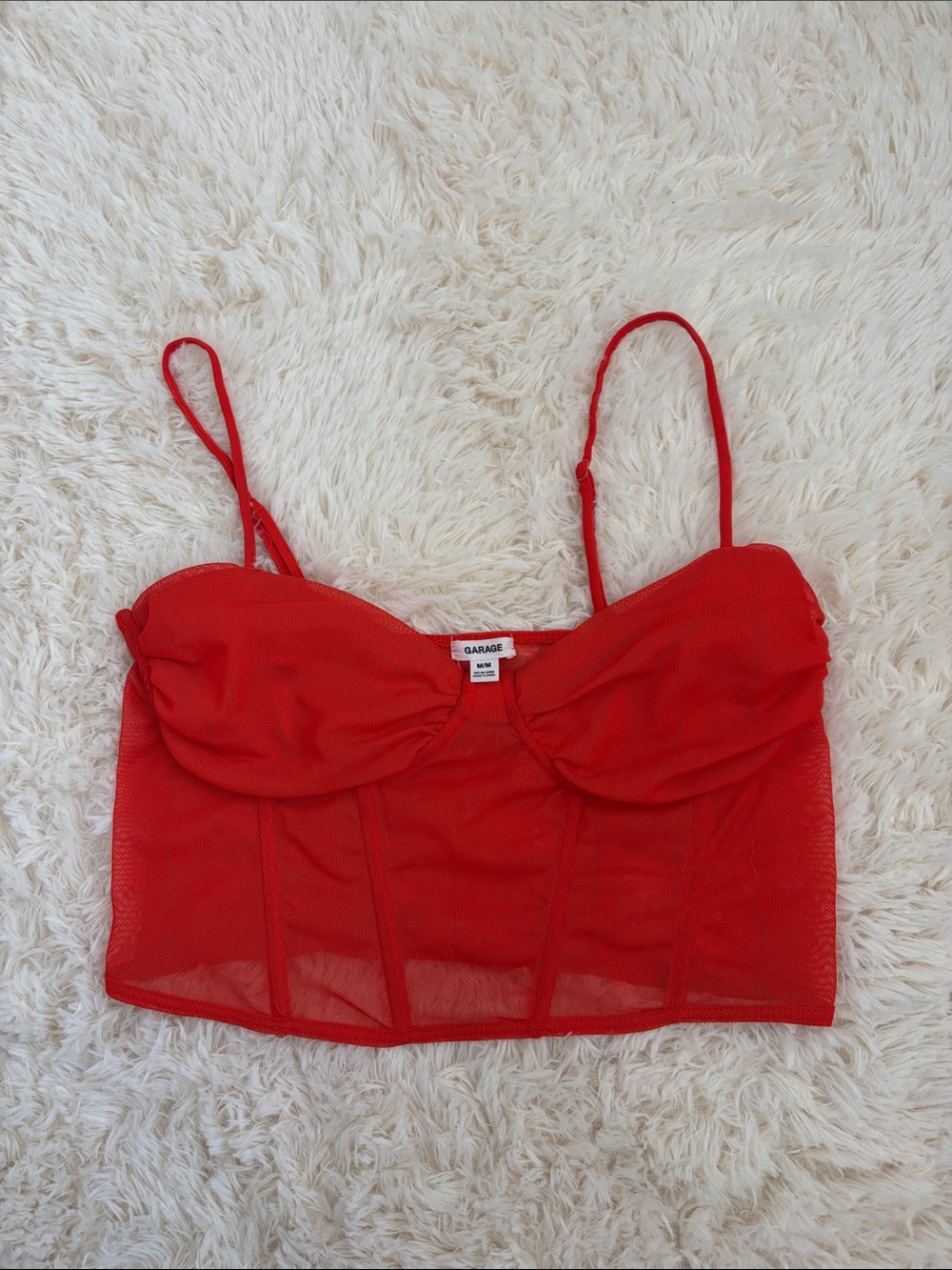 Garage Red-Orange Mesh Bustier Top with Adjustable Straps